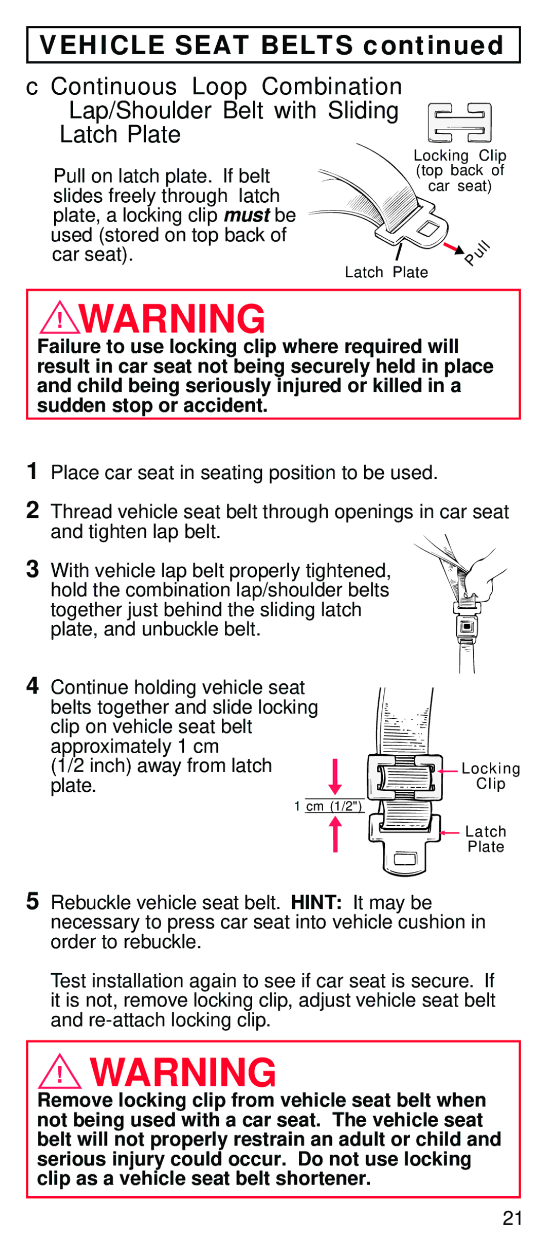 Century STE instruction manual Vehicle Seat Belts 