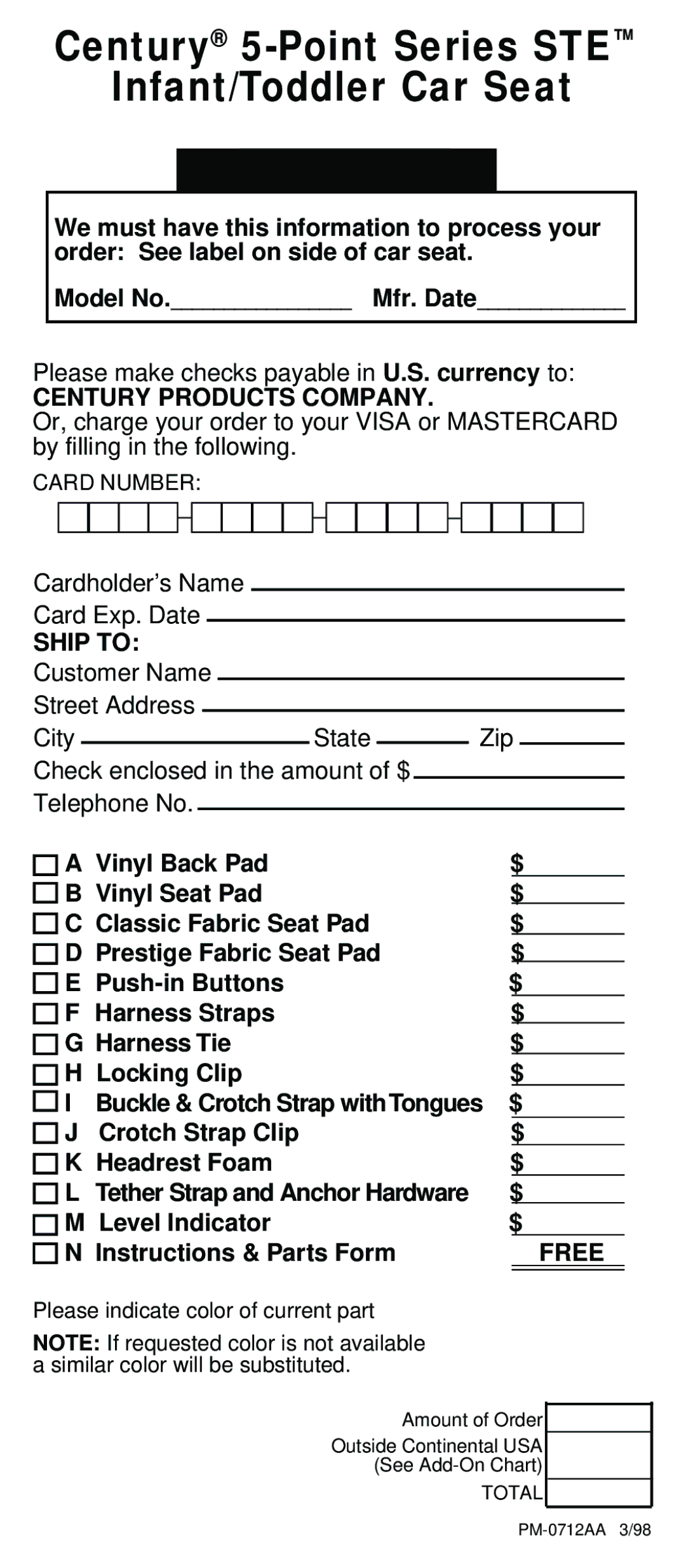 Century instruction manual Century 5-Point Series STE Infant/Toddler Car Seat 