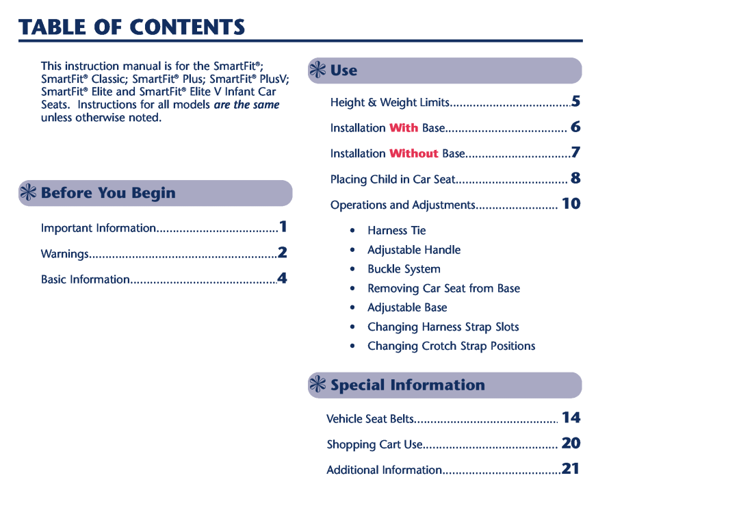 Century Travel SolutionsTM Plus manual Table Of Contents, Before You Begin, Special Information, Important Information 