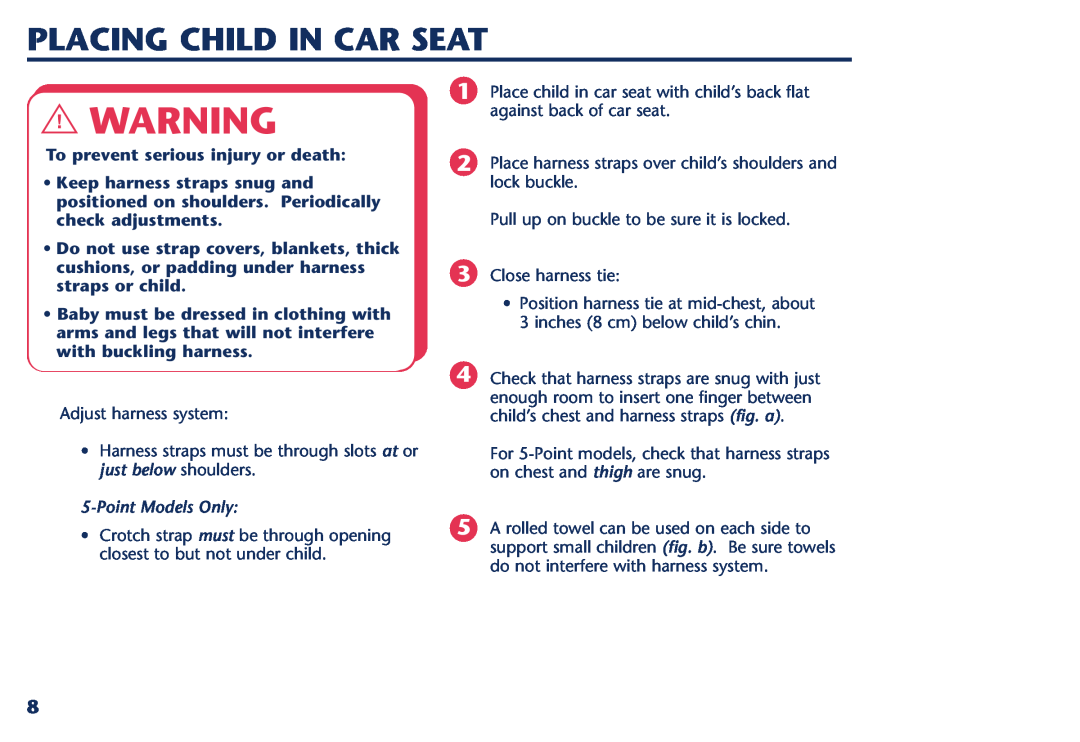 Century Travel SolutionsTM Plus manual Placing Child In Car Seat, To prevent serious injury or death 