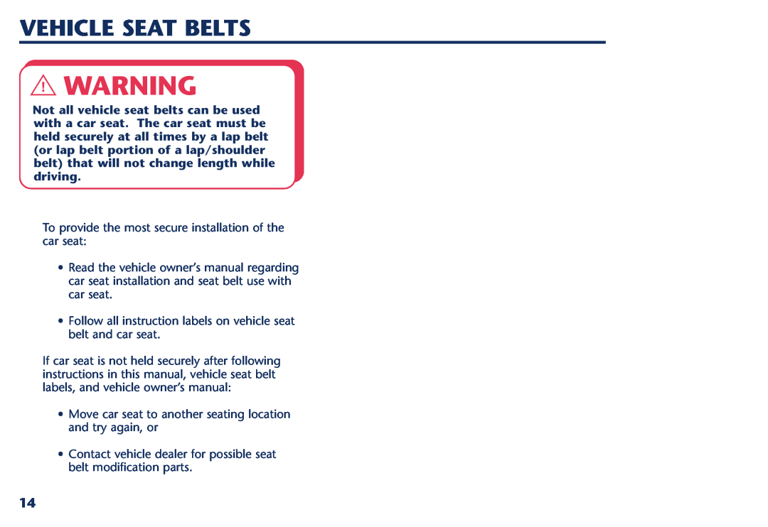 Century Travel SolutionsTM Plus manual Vehicle Seat Belts 