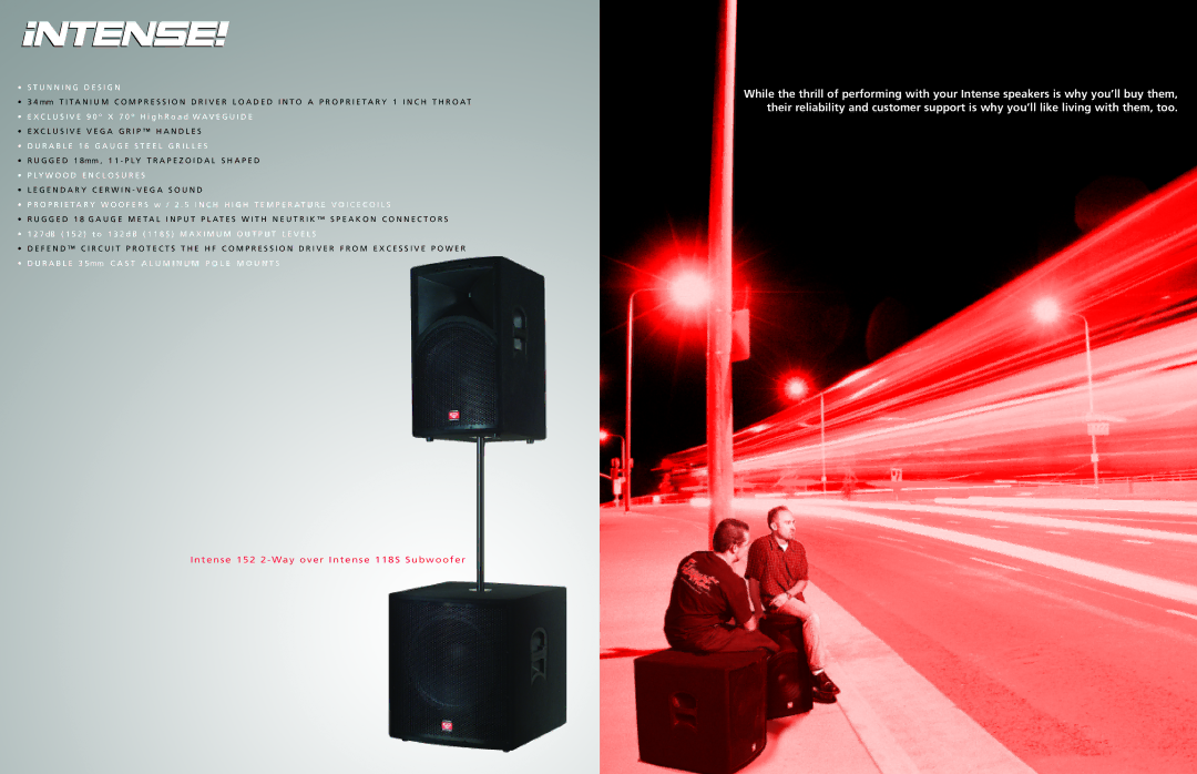 Cerwin-Vega 252 specifications Intense 152 2 Way over Intense 118S Subwoofer 