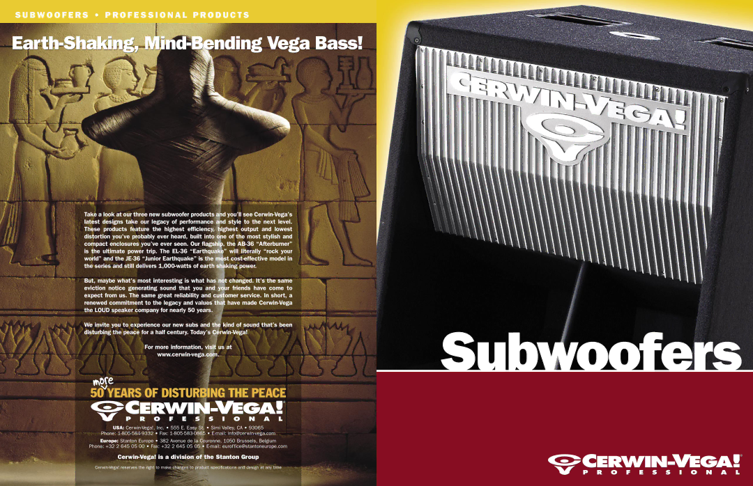 Cerwin-Vega AB-36 specifications Subwoofers 