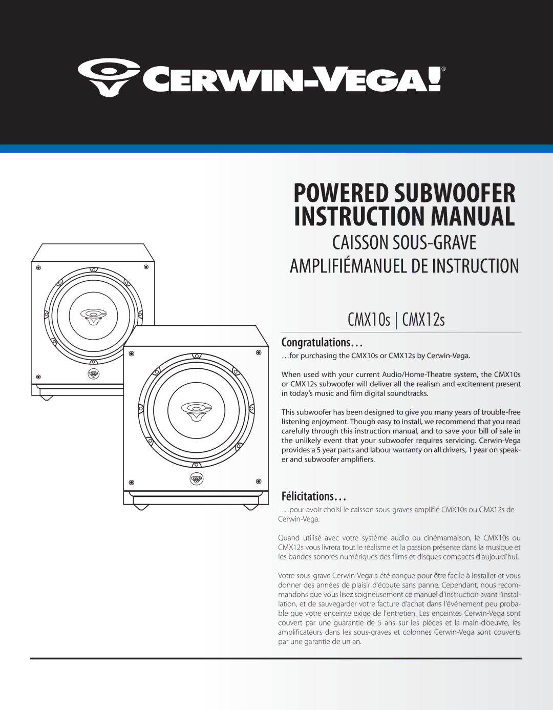 Cerwin-Vega CMX10s, CMX12s instruction manual Caisson SOUS-GRAVE 