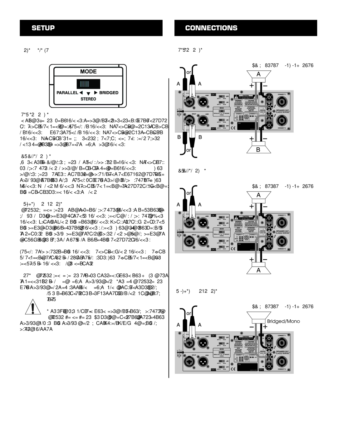 Cerwin-Vega CV-900, CV-2800, CV-1800 user manual Connections, Mode Select Stereo Mode, Parallel Mode, Bridged Mono Mode 