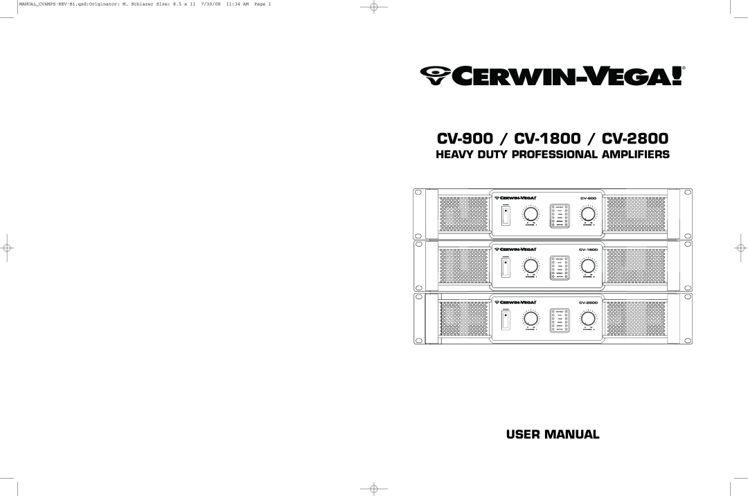 Cerwin-Vega user manual CV-900 / CV-1800 / CV-2800, Heavy Duty Professional Amplifiers 