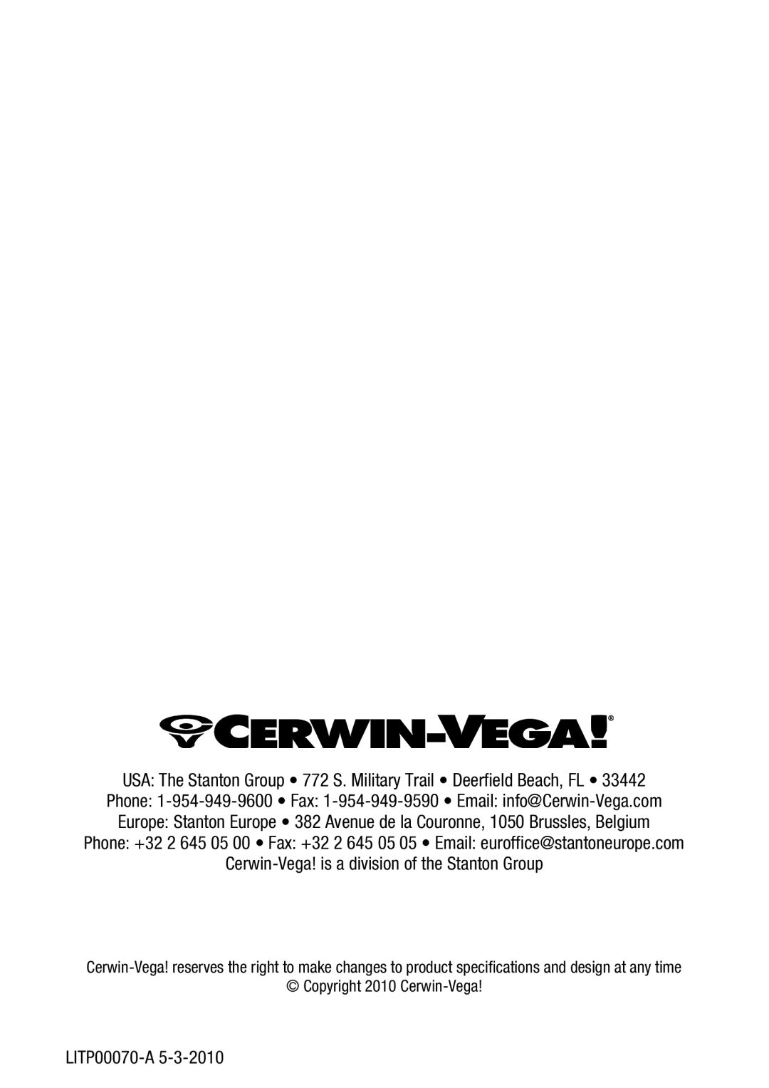 Cerwin-Vega CV-5000 user manual LITP00070-A 