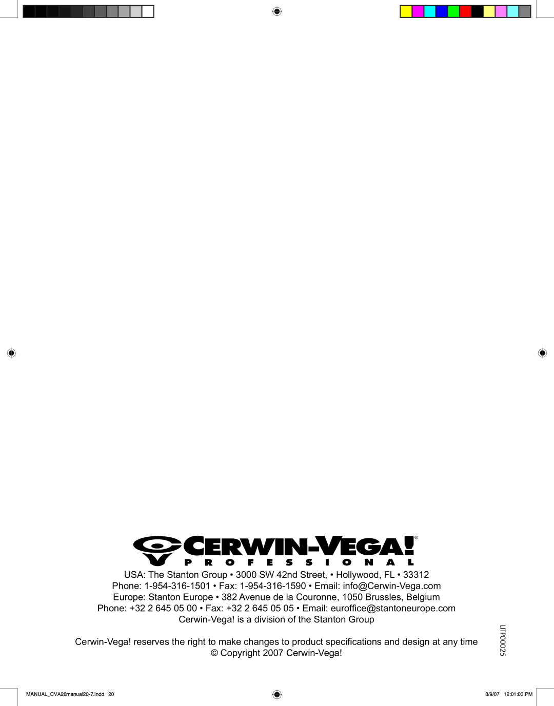 Cerwin-Vega CVA - 28 manual LITP00025 