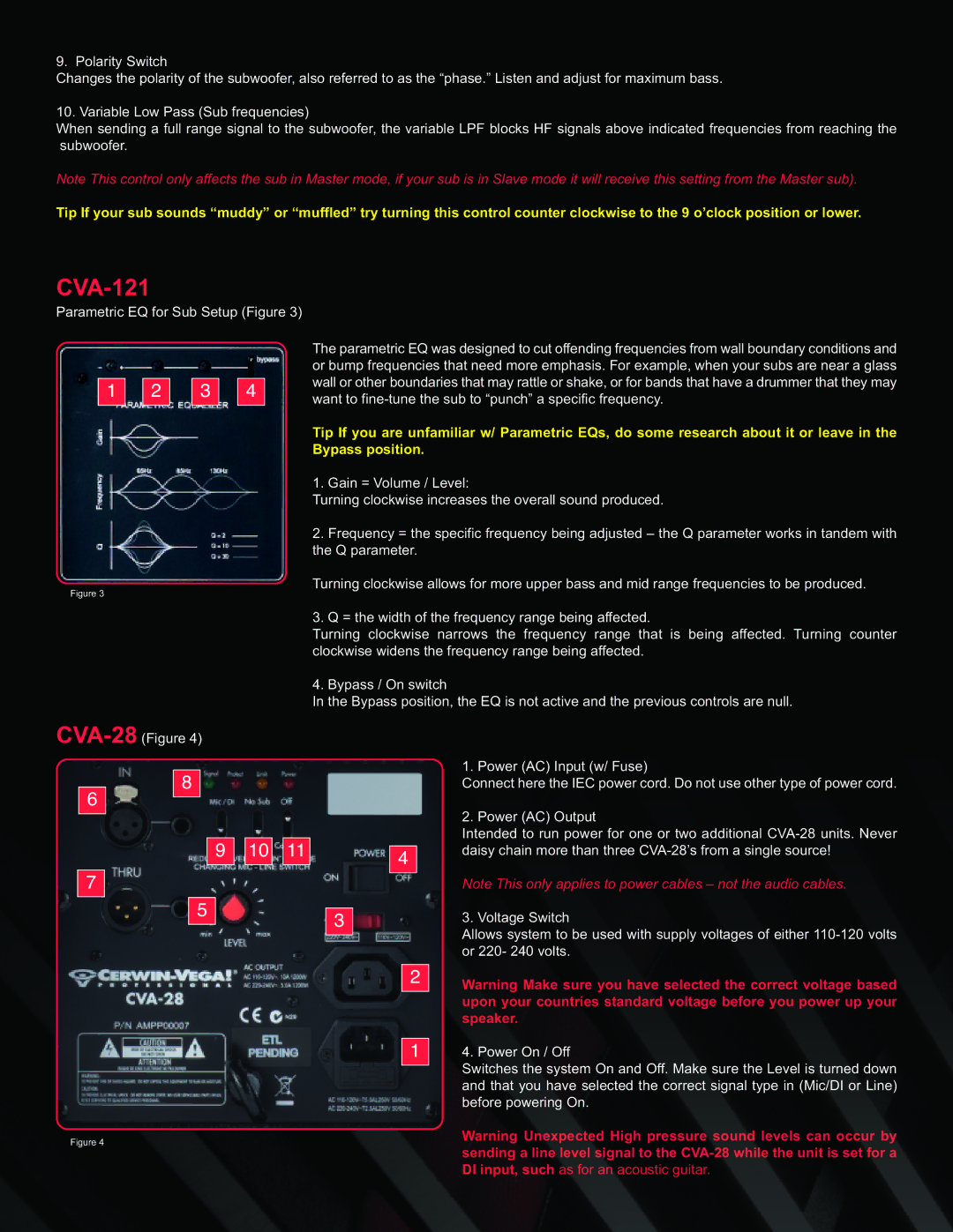 Cerwin-Vega CVA-115 user manual CVA-121, Speaker 