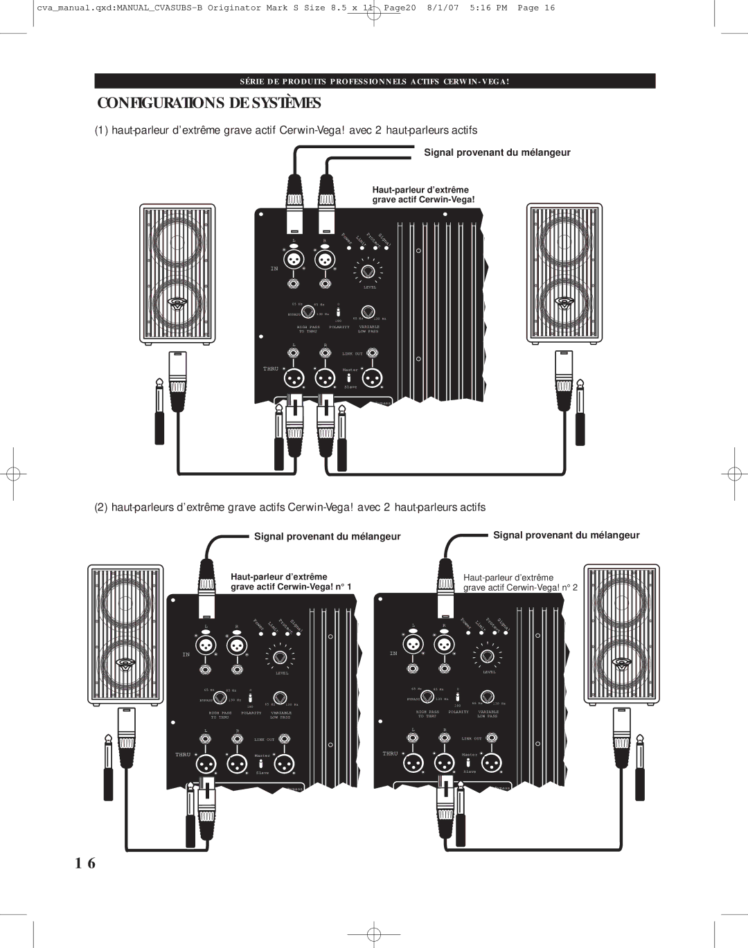 Cerwin-Vega CVA-118, CVA-121 manual Configurations DE Systèmes, Pow Pro, Tect, Ect 