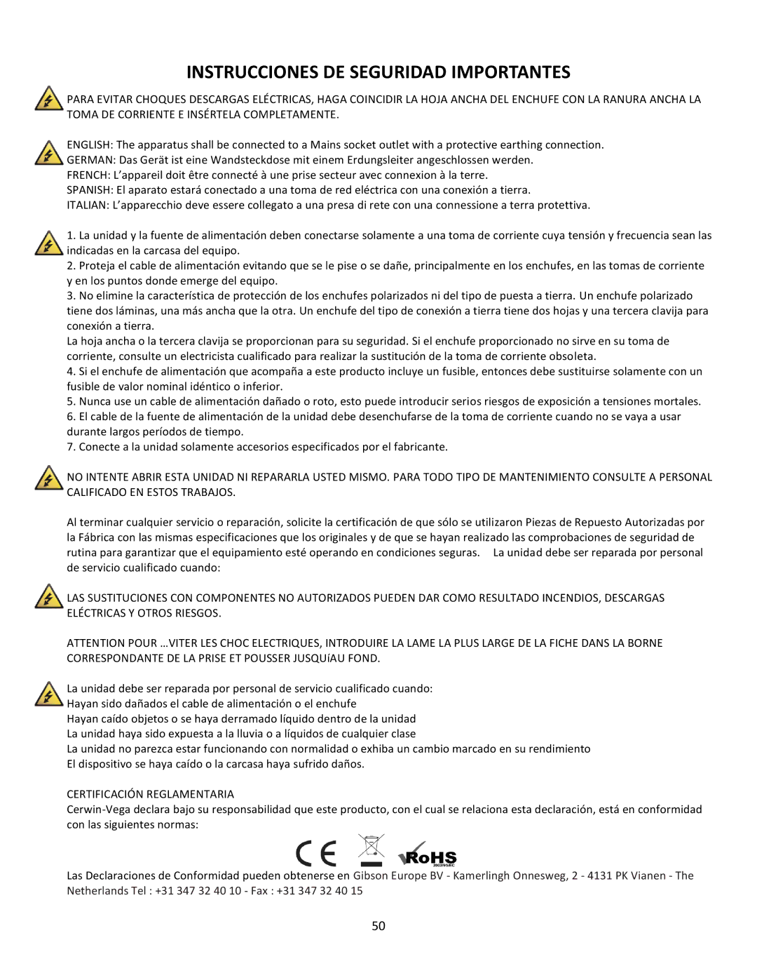 Cerwin-Vega CVM-1022 manual Certificación Reglamentaria 