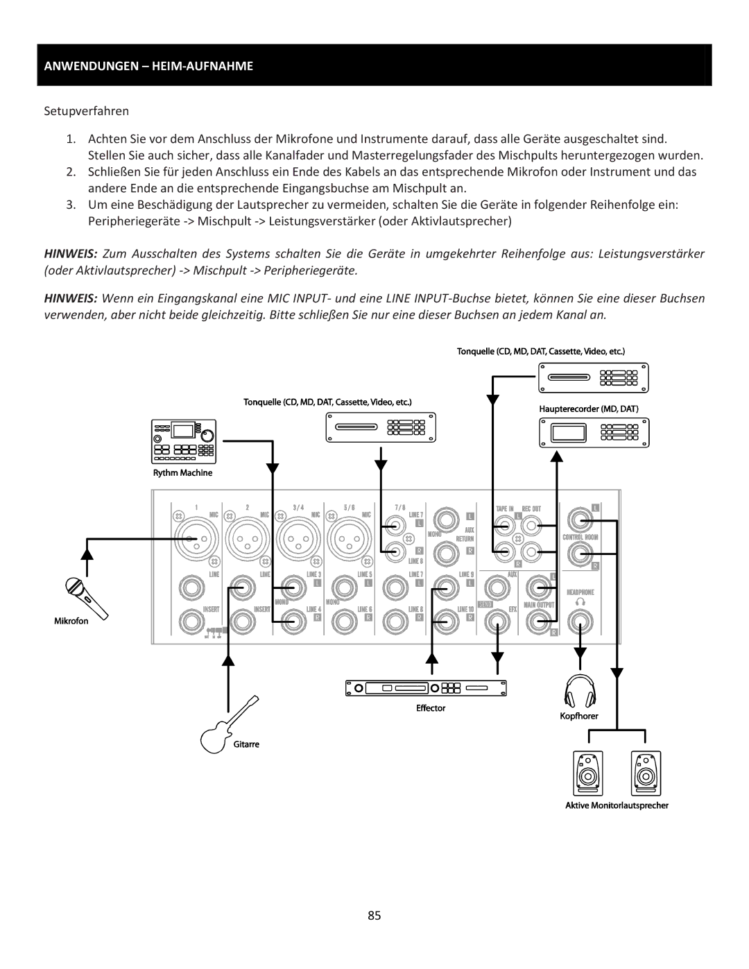 Cerwin-Vega CVM-1022 manual Anwendungen HEIM-AUFNAHME, Setupverfahren 