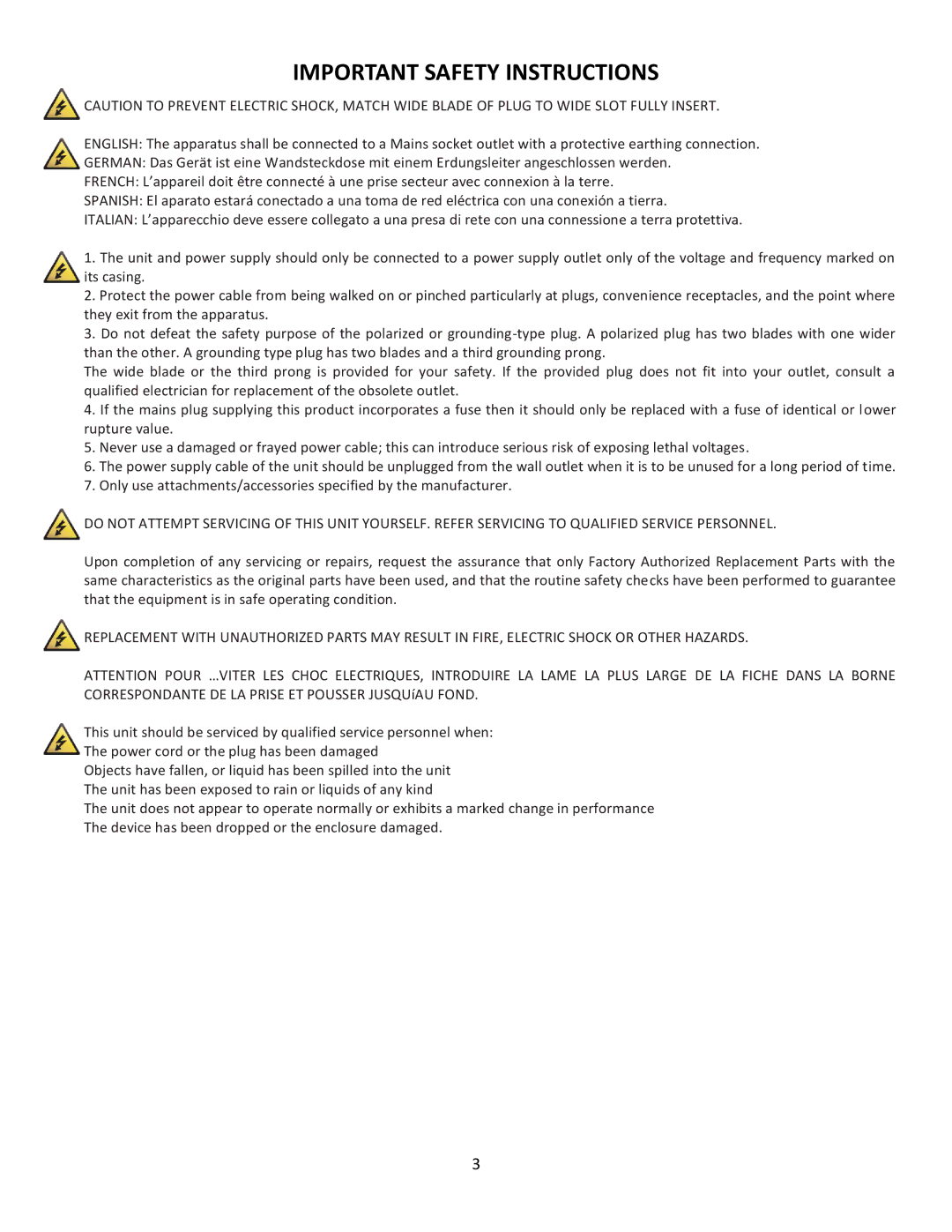 Cerwin-Vega CVM-1224FXUSB manual Important Safety Instructions 