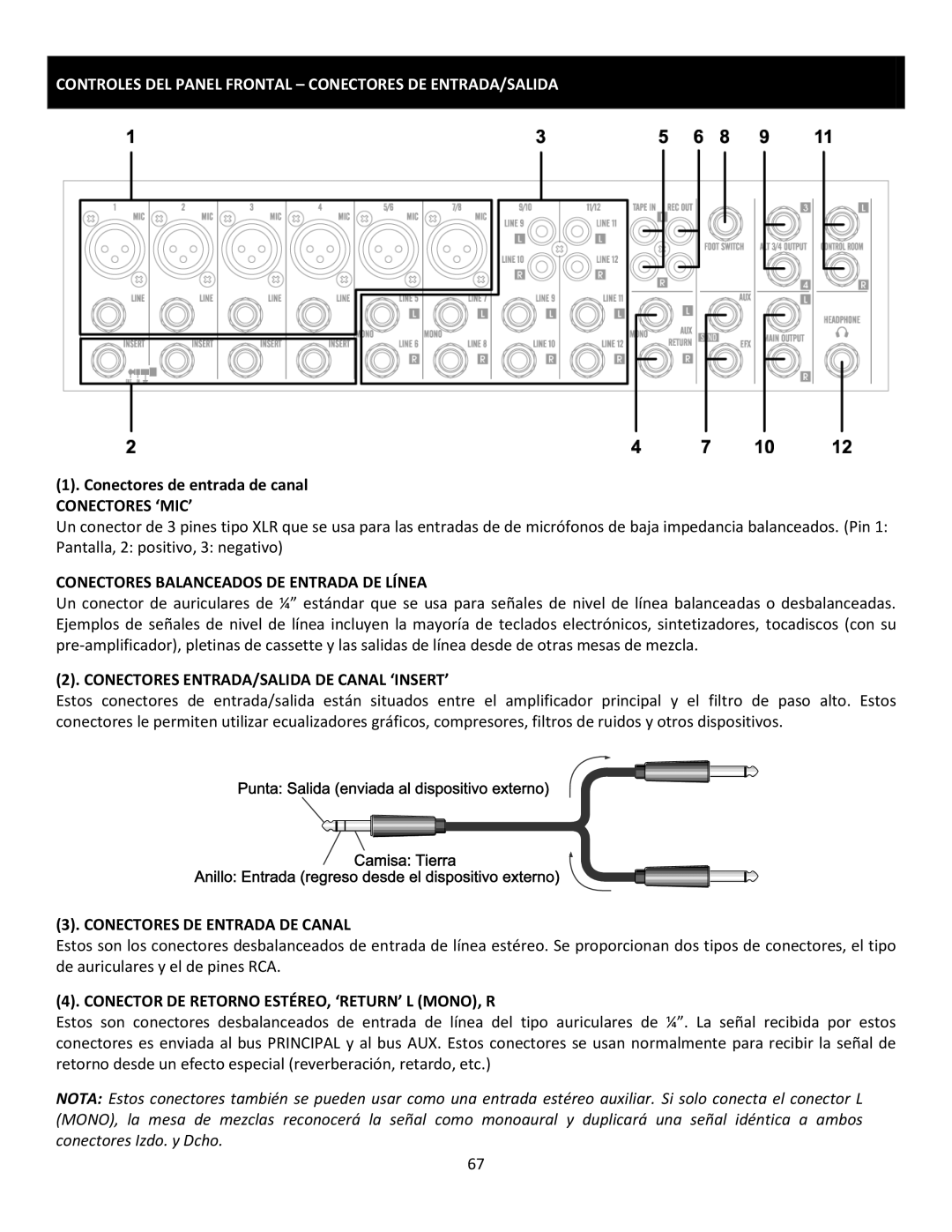 Cerwin-Vega CVM-1224FXUSB manual Controles DEL Panel Frontal Conectores DE ENTRADA/SALIDA 