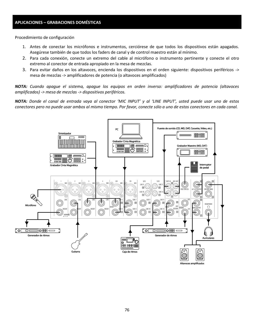 Cerwin-Vega CVM-1224FXUSB manual Aplicaciones Grabaciones Domésticas 