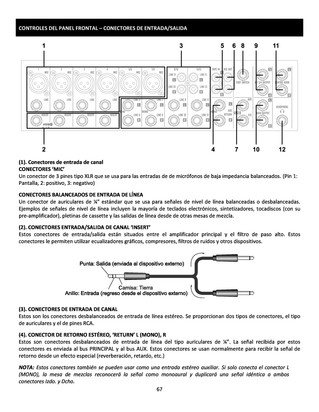 Cerwin-Vega CVM-1224FXUSB manual Controles Del Panel Frontal - Conectores De Entrada/Salida, Conectores De Entrada De Canal 