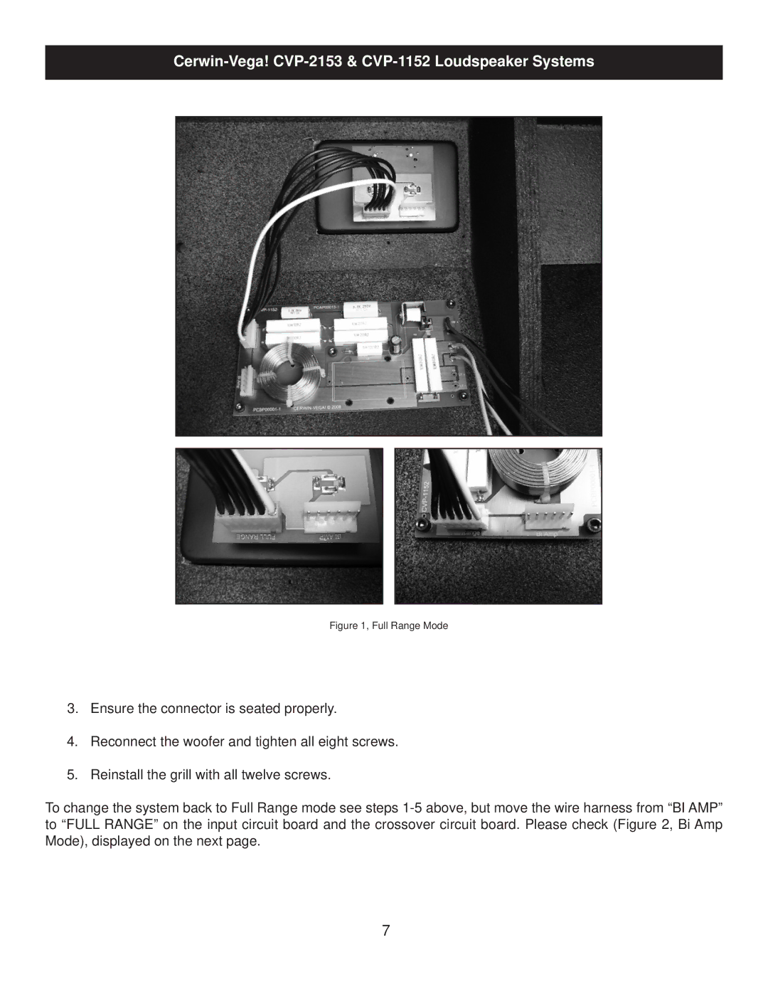 Cerwin-Vega CVP-2153, CVP-1152 manual Full Range Mode 