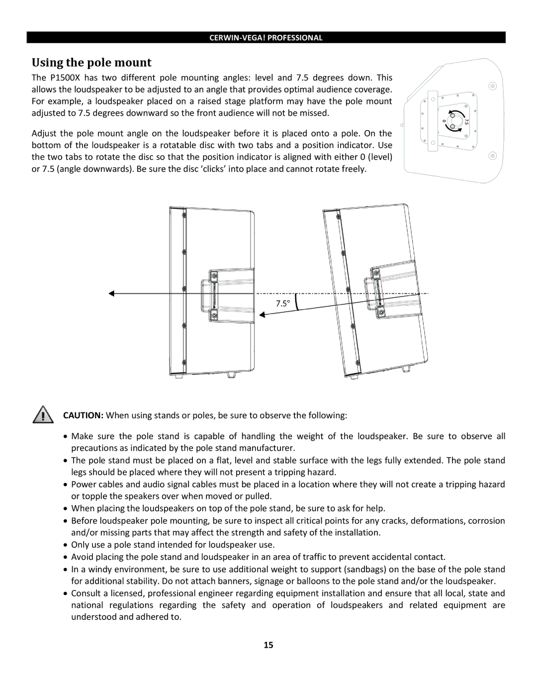 Cerwin-Vega P1800SX, P1500x instruction manual Using the pole mount 