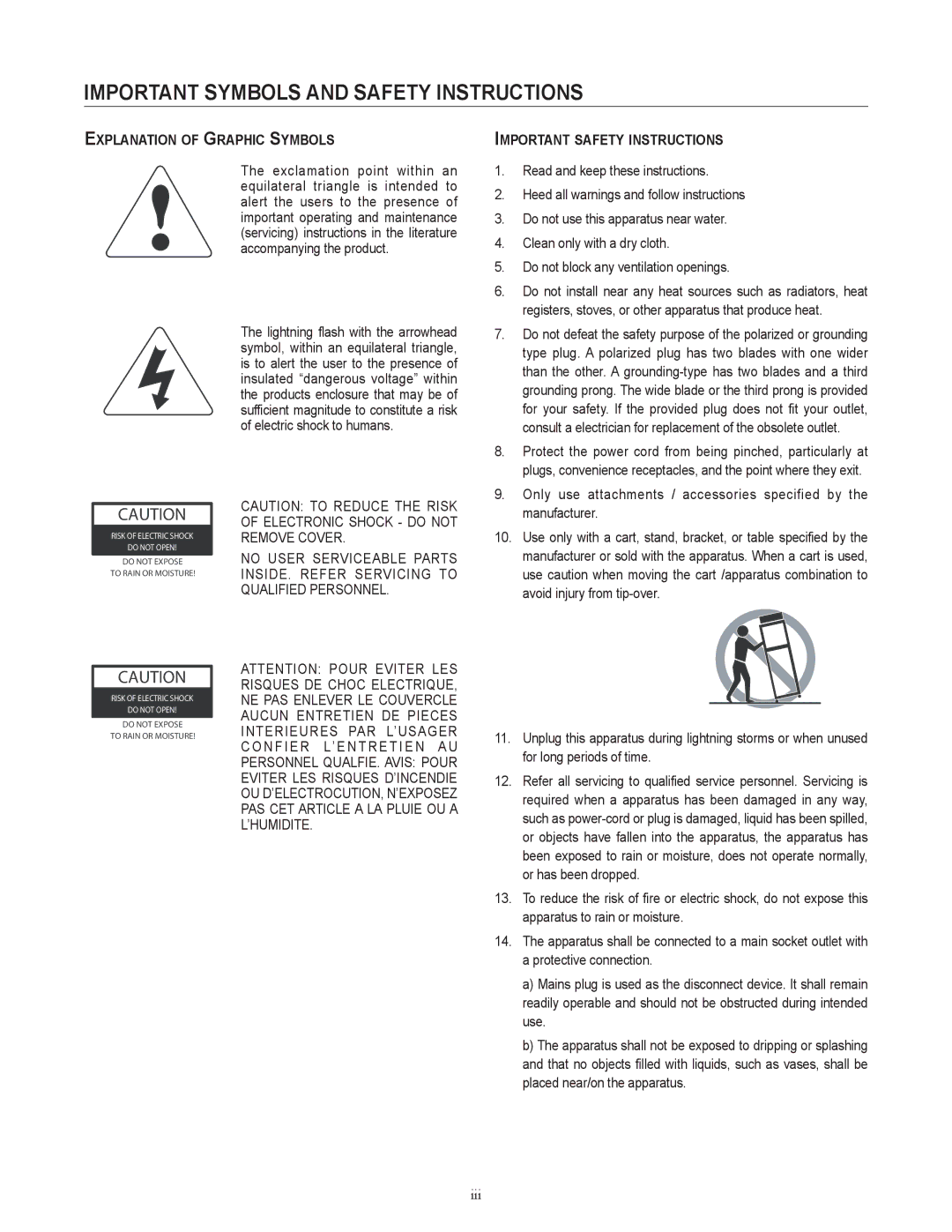 Cerwin-Vega XLS-12S, XLS-15S user manual Important symbols and safety instructions 