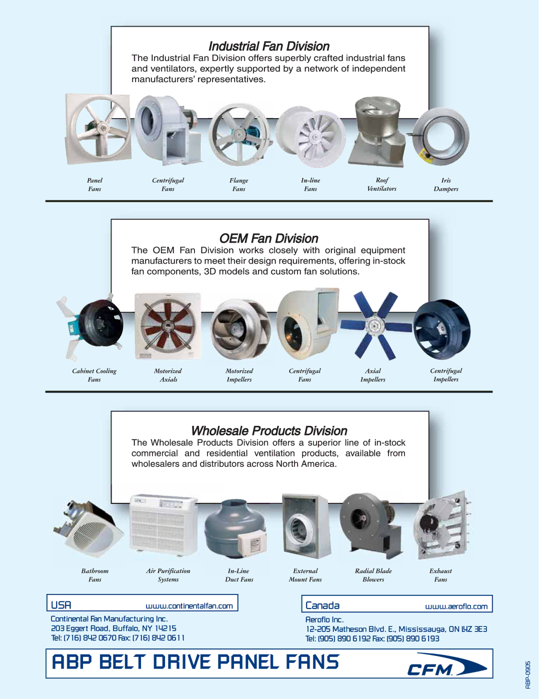 CFM ABP-54, ABP-0905, ABP-48, ABP-30, ABP-36, ABP-42, ABP-24, ABP-60 manual ABP Belt Drive Panel Fans 