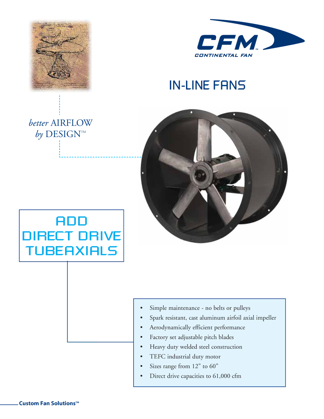 CFM ADD-60, ADD-30, ADD-48, ADD-12, ADD-54, ADD-27, ADD-0911, ADD-42, ADD-18 manual IN-LINE Fans, ADD Direct Drive Tubeaxials 