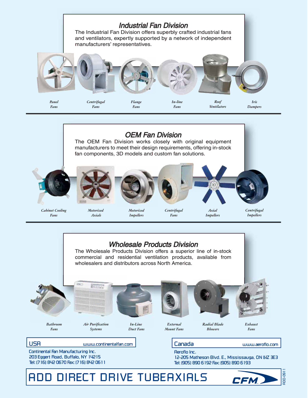 CFM ADD-54, ADD-30, ADD-60, ADD-48, ADD-12, ADD-27, ADD-0911, ADD-42, ADD-18, ADD-24, ADD-34, ADD-36 ADD Direct Drive Tubeaxials 