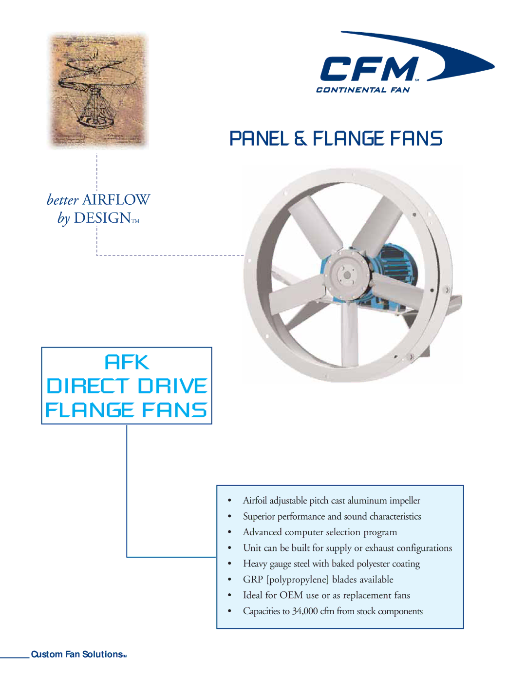 CFM AFK-42, AFK-30, AFK-36, AFK-27, AFK-24, AFK-21, AFK-32, AFK-18 manual Panel & Flange Fans, AFK Direct Drive Flange Fans 