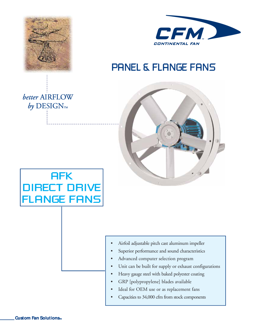 CFM AFK-42, AFK-30, AFK-36, AFK-27 manual Panel & Flange Fans, Afk Direct Drive Flange Fans, better AIRFLOW, by DESIGNTM 