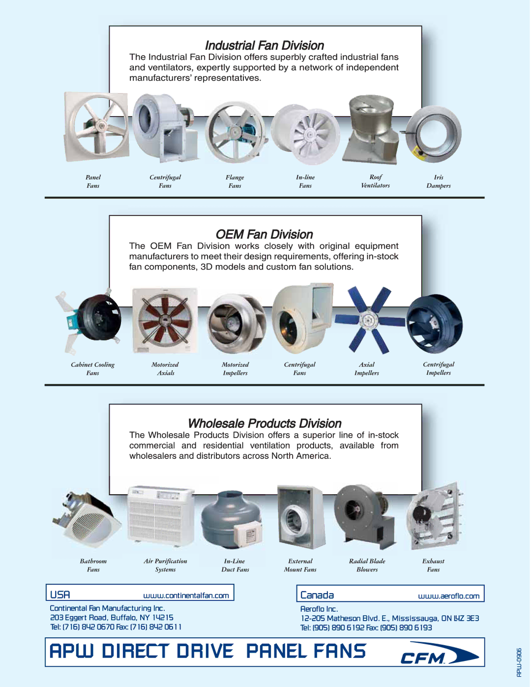 CFM APW-36, APW-60, APW-21, APW-54, APW-14, APW-27, APW-24, APW-30, APW-16, APW-42, APW-18, APW-48 manual APW Direct Drive Panel Fans 