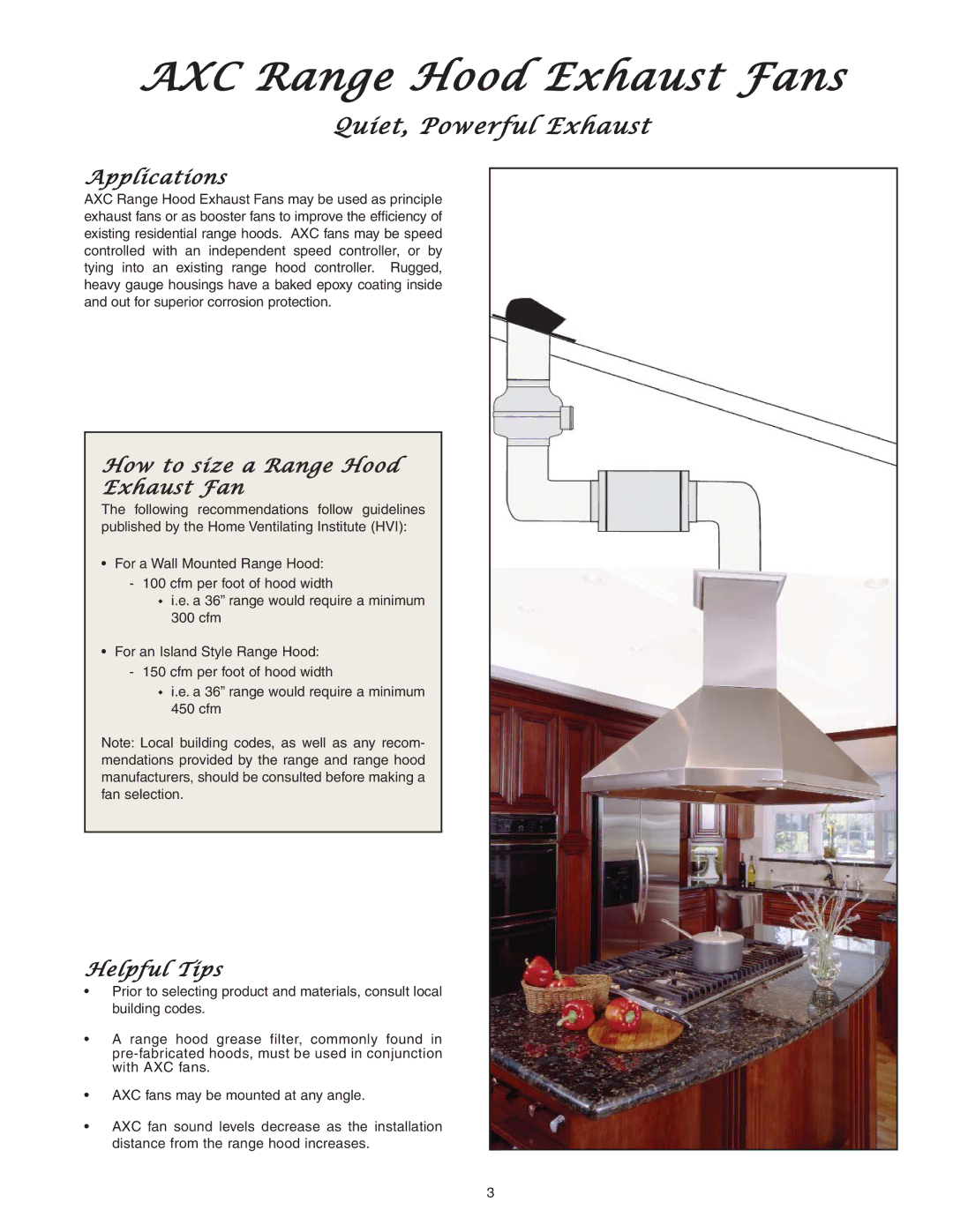 CFM 167193, AXC355B, AXCAXC, AXC355A, AXC125B manual Applications, How to size a Range Hood Exhaust Fan, Helpful Tips 