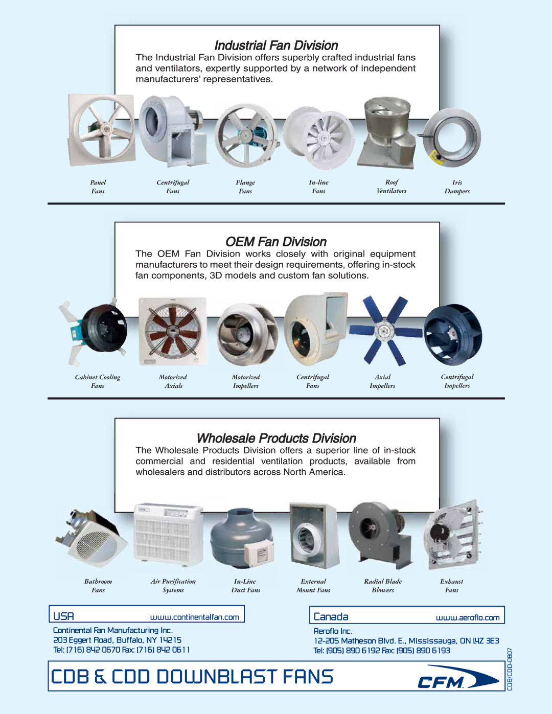 CFM CDB-20, CDD-12, CDB-36, CDD-25, CDB-30, CDB-0807, CDB-09, CDB-18, CDD-10, CDD-50, CDD-30, CDB-07, CDB-13 CDB & CDD Downblast Fans 