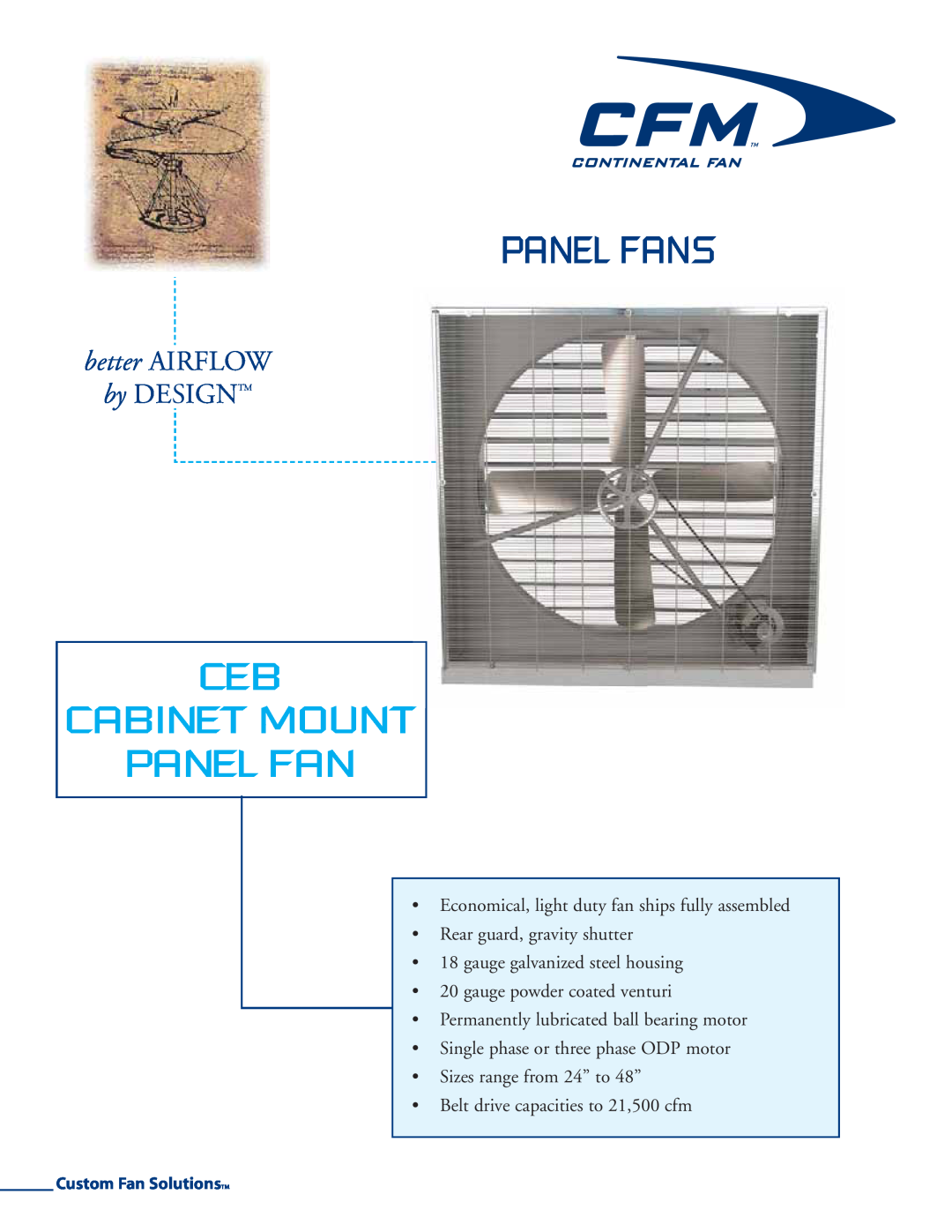 CFM CEB-48 manual Panel Fans, Ceb Cabinet Mount Panel Fan, better AIRFLOW, by DESIGNTM, gauge powder coated venturi 