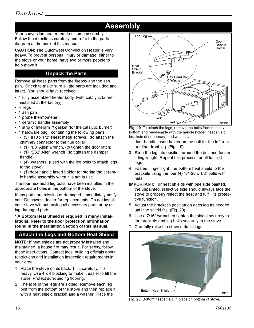 CFM Corporation 2460, 2462, 2461 manual Assembly, Unpack the Parts, Attach the Legs and Bottom Heat Shield 