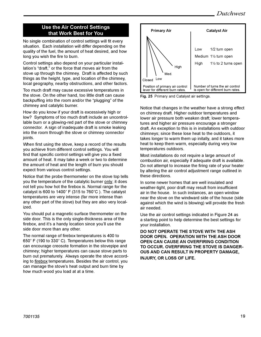 CFM Corporation 2460, 2462, 2461 manual Use the Air Control Settings That Work Best for You, Primary Air, Catalyst Air 