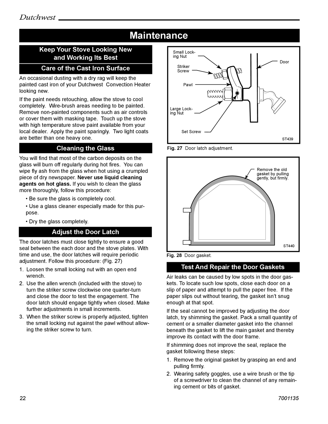 CFM Corporation 2460, 2462, 2461 Maintenance, Cleaning the Glass, Adjust the Door Latch, Test And Repair the Door Gaskets 