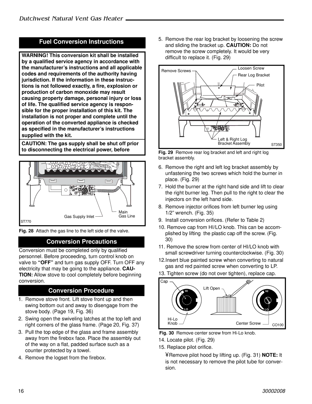 CFM Corporation 2467, 2468 manual Fuel Conversion Instructions, Conversion Precautions, Conversion Procedure 