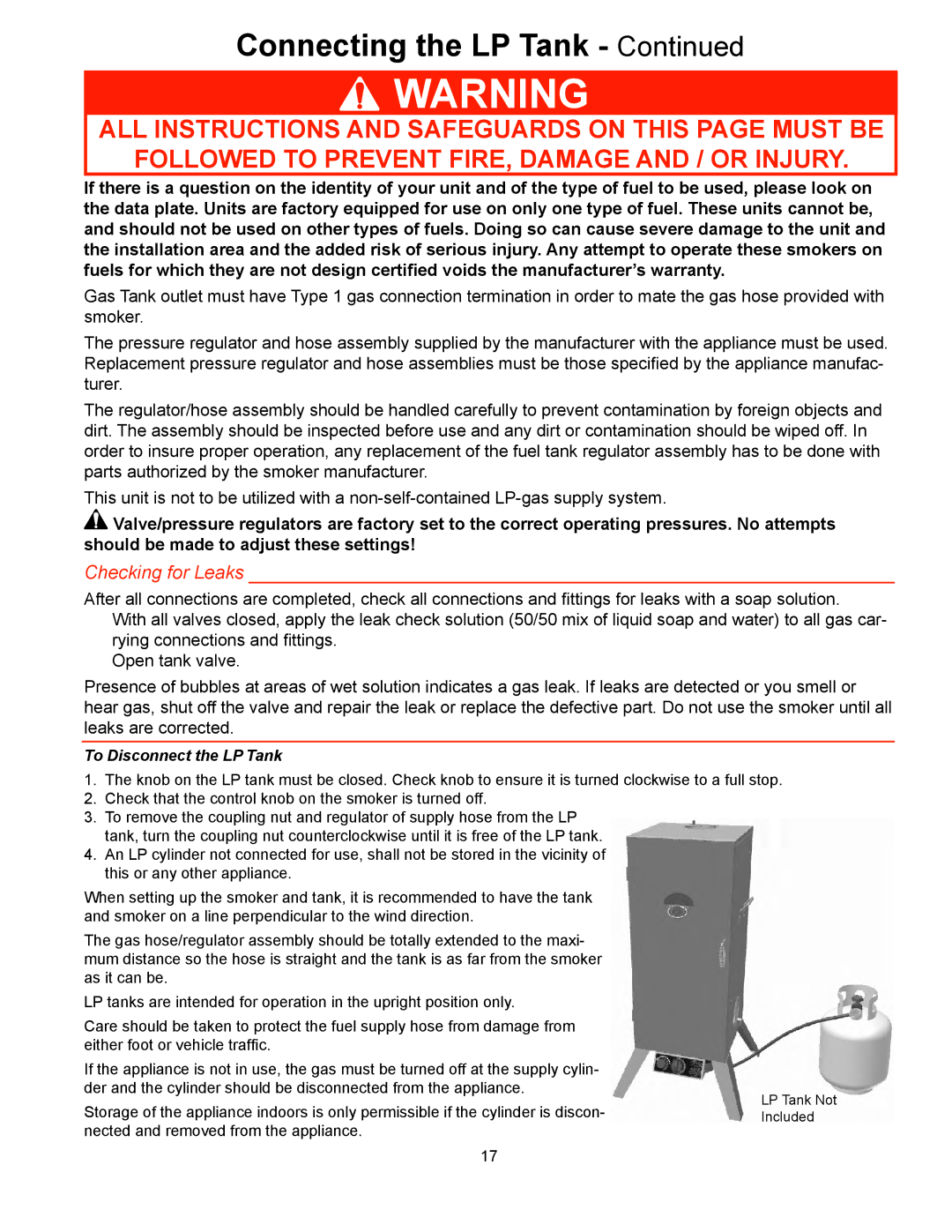 CFM Corporation 3405BG owner manual Checking for Leaks 