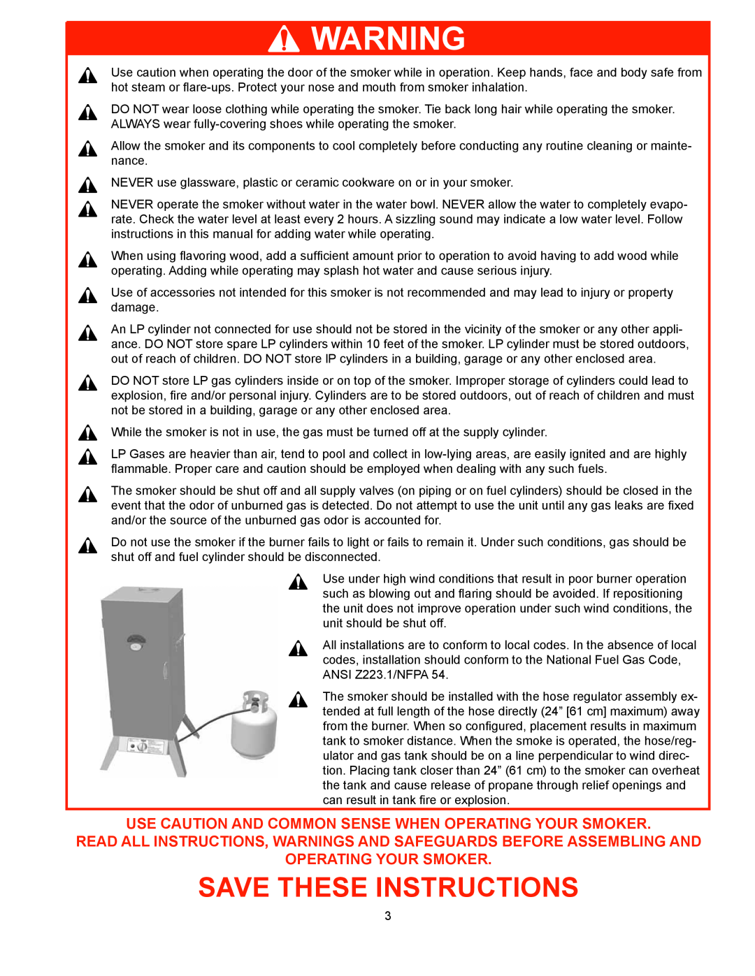 CFM Corporation 3405BG owner manual Save These Instructions, Use Caution And Common Sense When Operating Your Smoker 