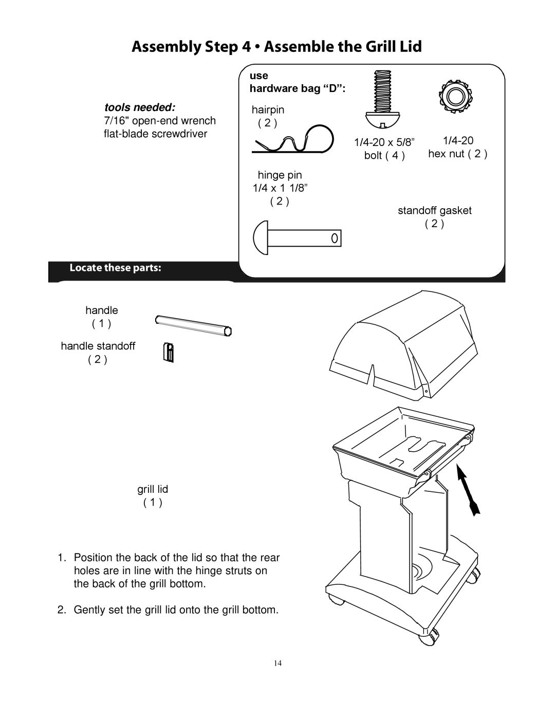 CFM Corporation 7000 owner manual Assembly Assemble the Grill Lid 