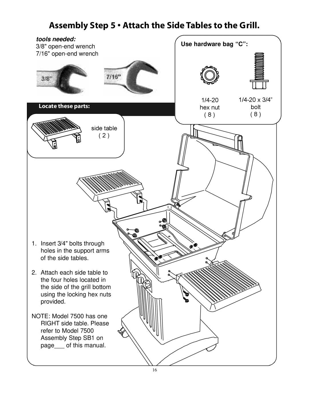 CFM Corporation 7000 owner manual Assembly Attach the Side Tables to the Grill 