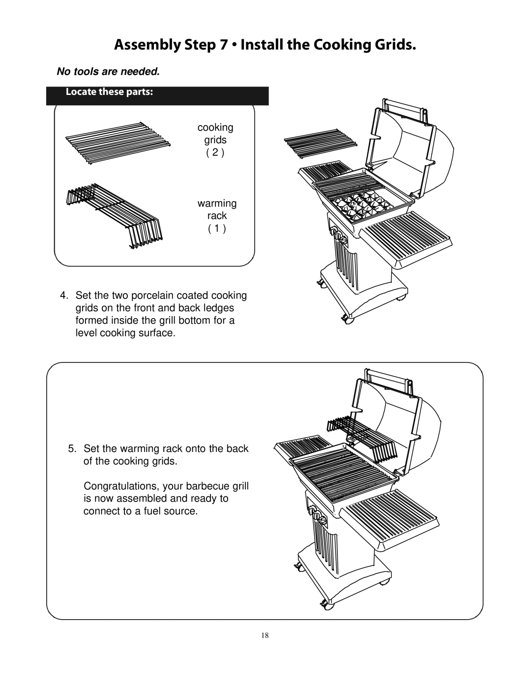 CFM Corporation 7000 owner manual Assembly Install the Cooking Grids 