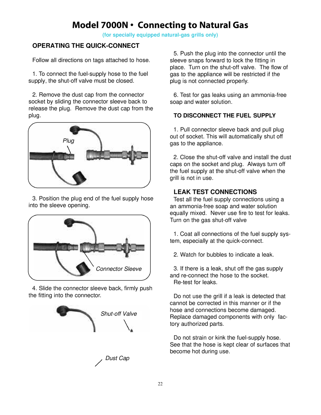 CFM Corporation 7000 owner manual Operating the QUICK-CONNECT, To Disconnect the Fuel Supply 