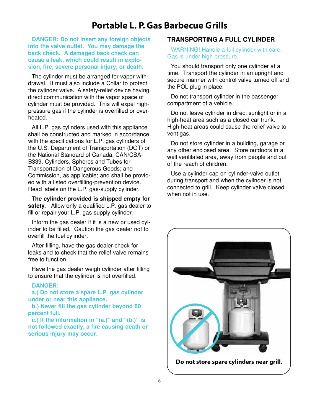 CFM Corporation 7000 owner manual Transporting a Full Cylinder 