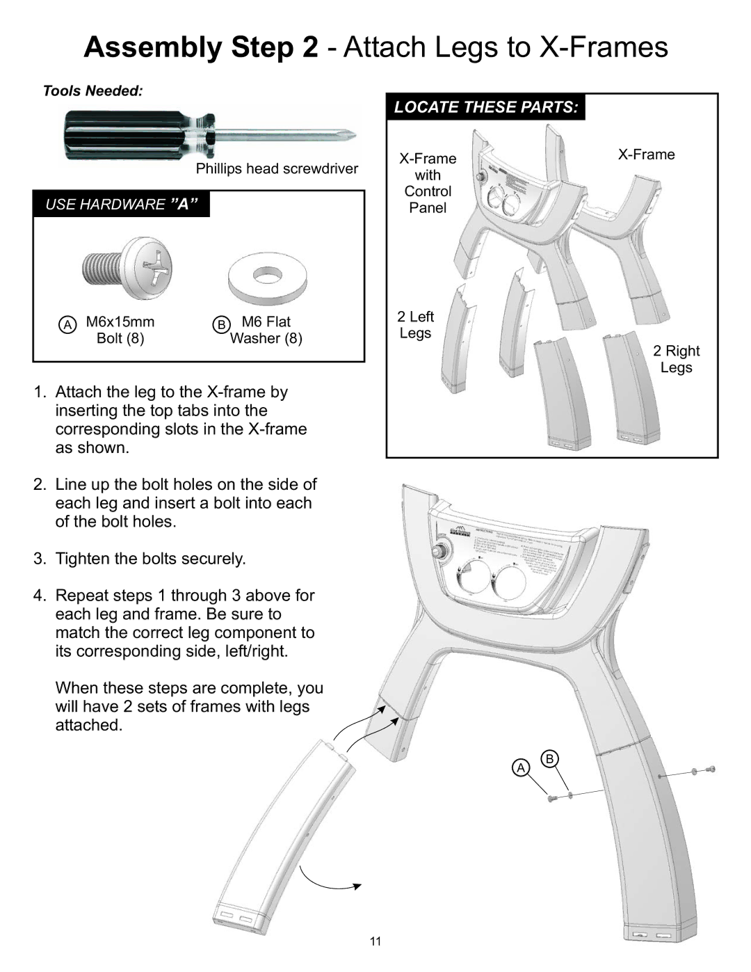 CFM Corporation A053041 owner manual Assembly Attach Legs to X-Frames 