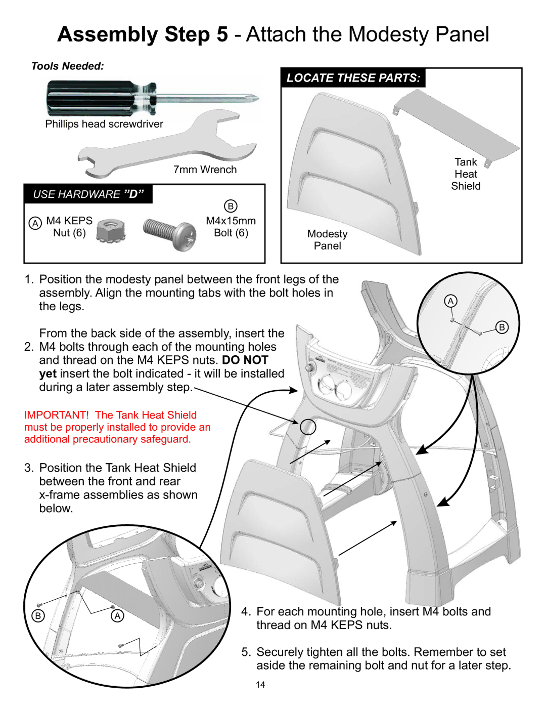 CFM Corporation A053041 owner manual Assembly Attach the Modesty Panel 