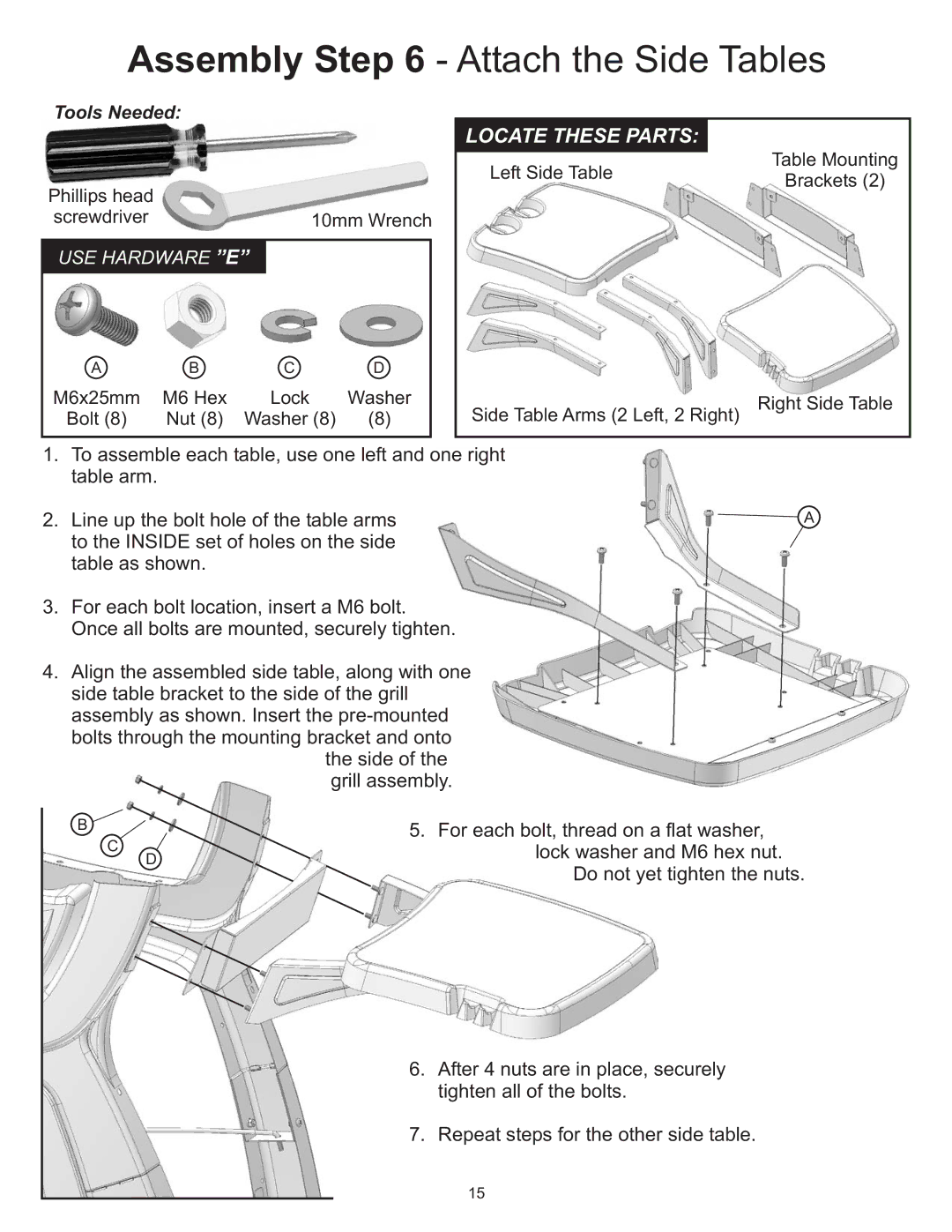 CFM Corporation A053041 owner manual Assembly Attach the Side Tables 