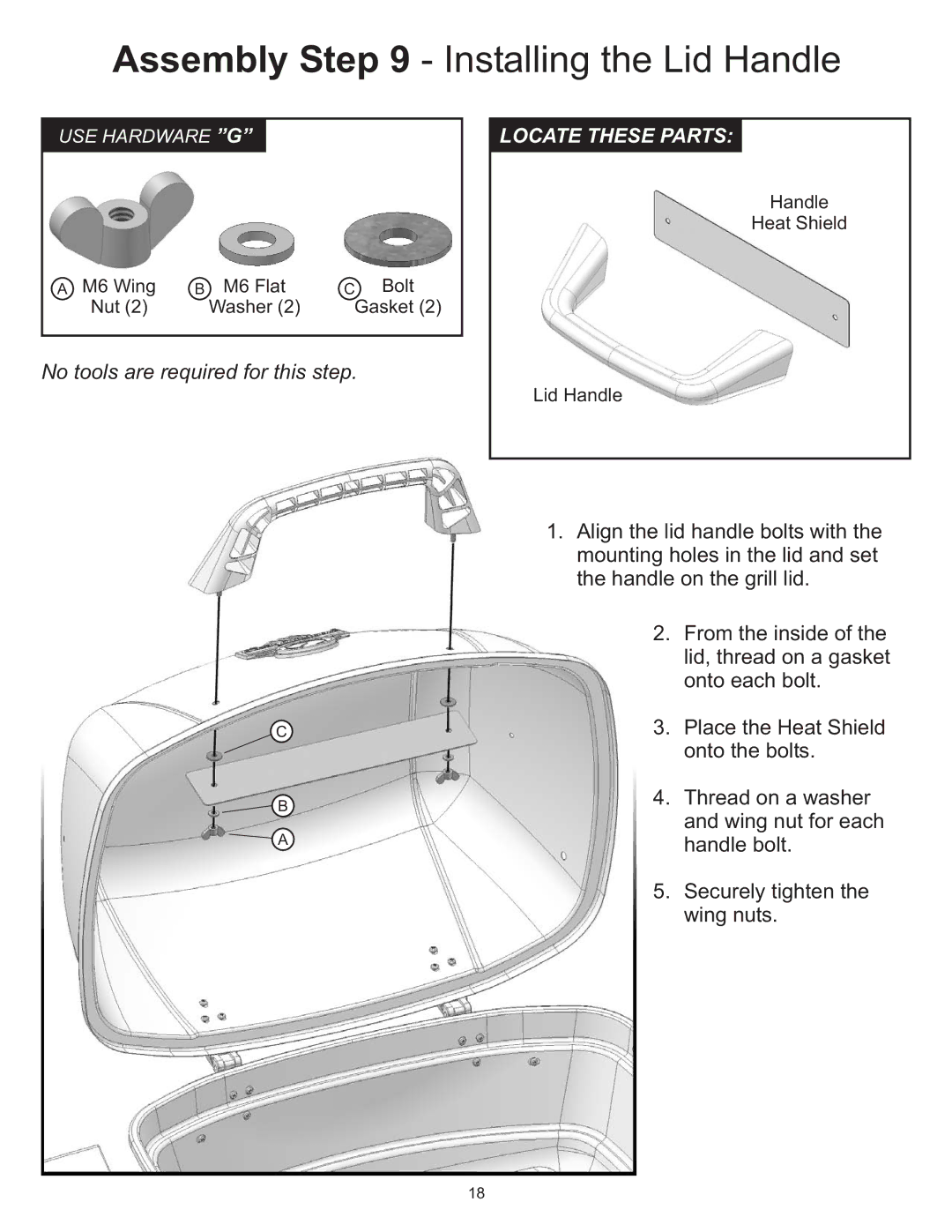 CFM Corporation A053041 owner manual Assembly Installing the Lid Handle, No tools are required for this step 