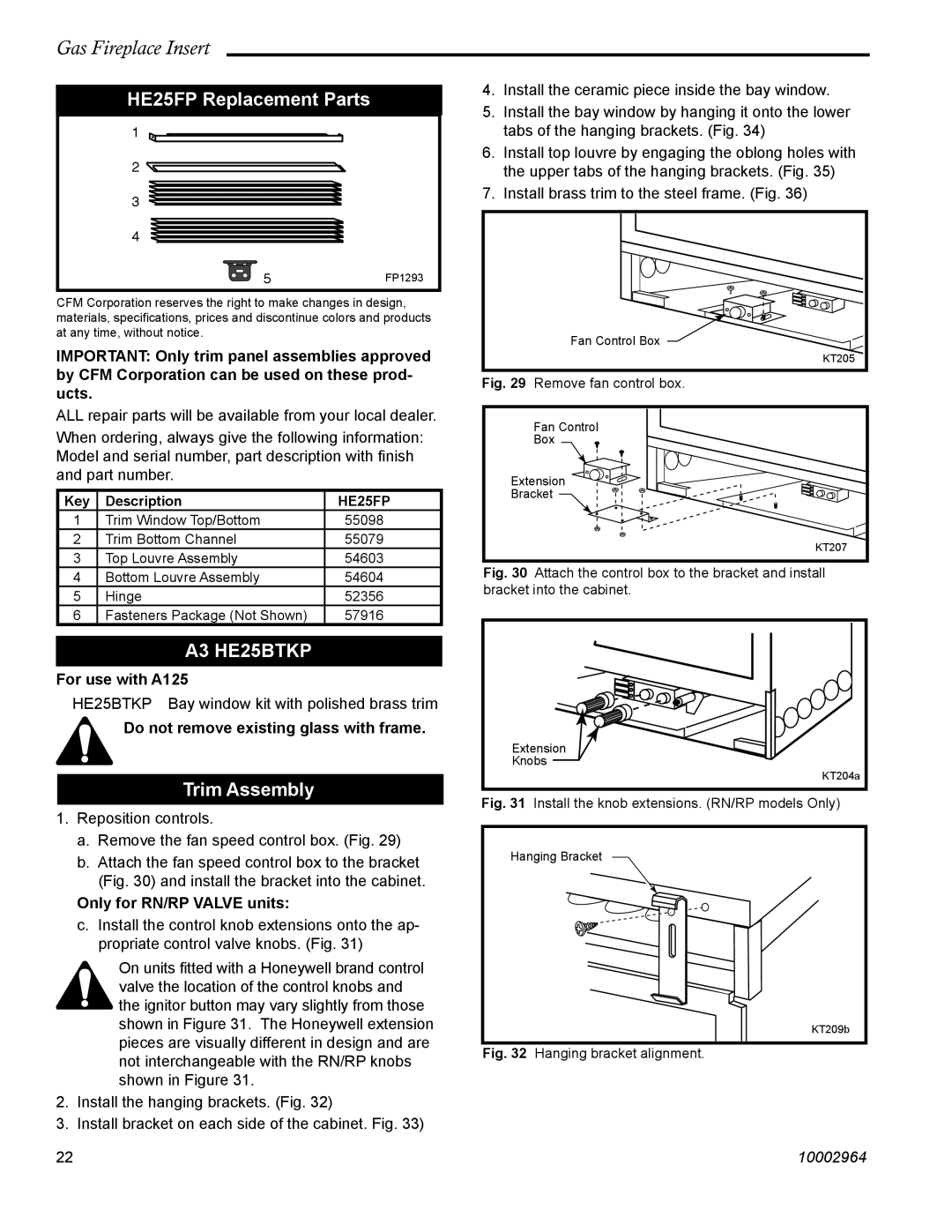 CFM Corporation A125, A132 HE25FP Replacement Parts, Do not remove existing glass with frame, Only for RN/RP Valve units 