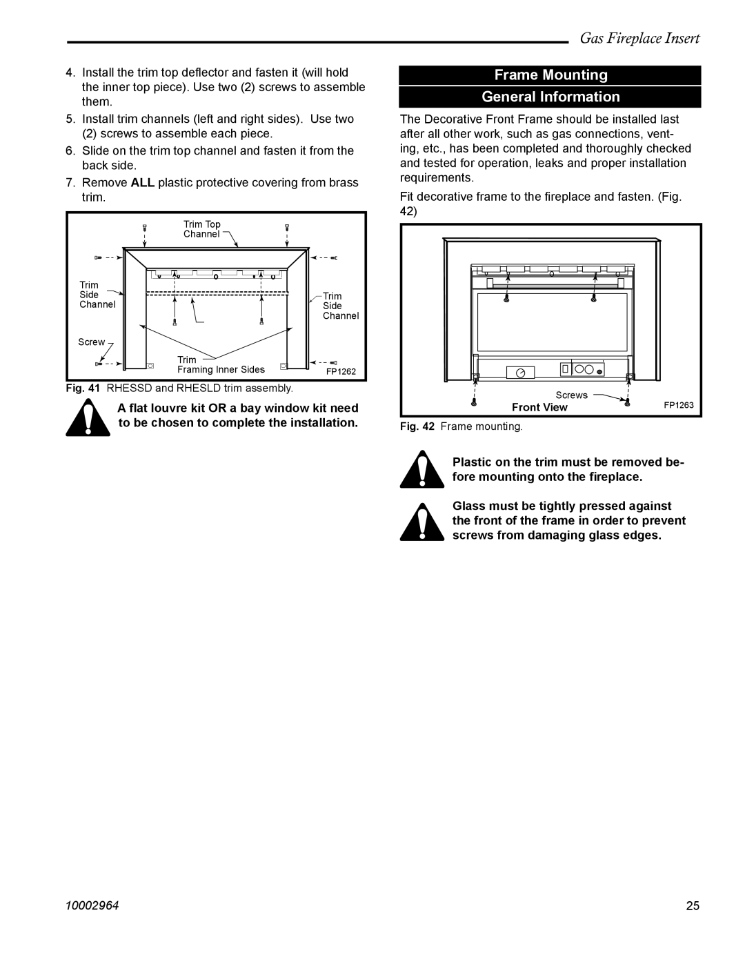 CFM Corporation A132, A125 manual Frame Mounting General Information, Rhessd and Rhesld trim assembly 