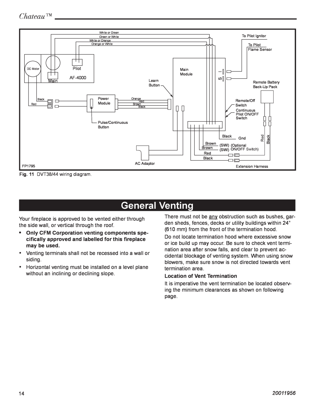CFM Corporation DVT44IN, DVT38IN installation instructions General Venting, Chateau, Location of Vent Termination, 20011956 